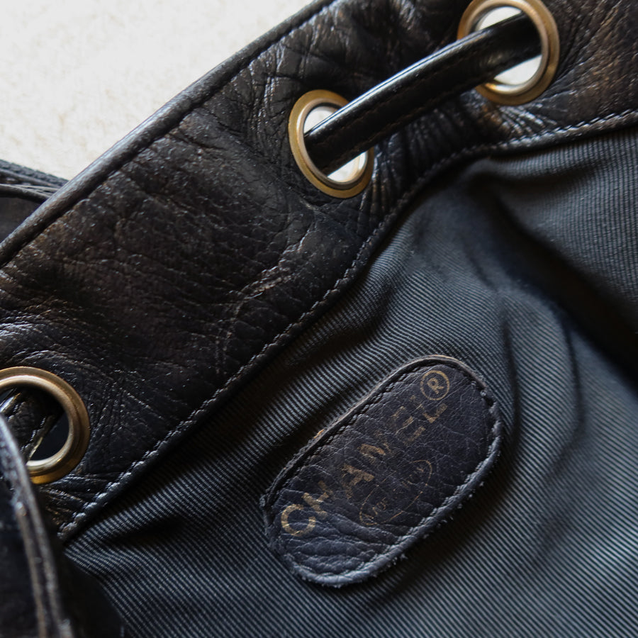 Chanel Vintage Black Lambskin Coco mark Crossbody Bucket Shoulder Bag