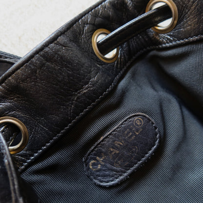 Chanel Vintage Black Lambskin Coco mark Crossbody Bucket Shoulder Bag