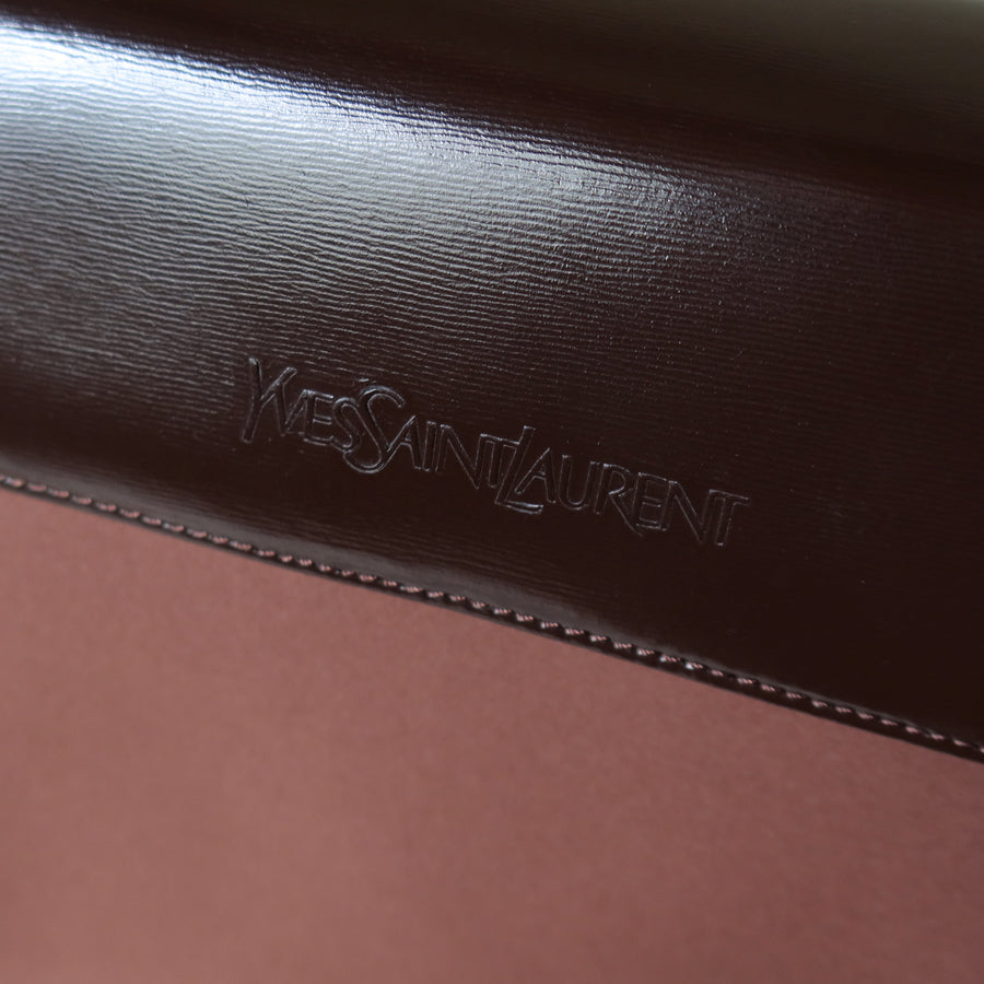 YSL Saint Laurent Vintage Brown Leather Boxy 2way Top Handle Flap Bag