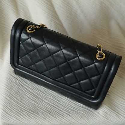 Chanel Vintage Black Lambskin Leather CC Tassel Double Rims Shoulder Flap Bag