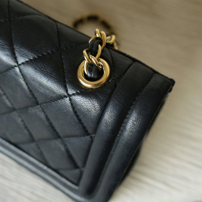 Chanel Vintage Black Lambskin Leather CC Tassel Double Rims Shoulder Flap Bag