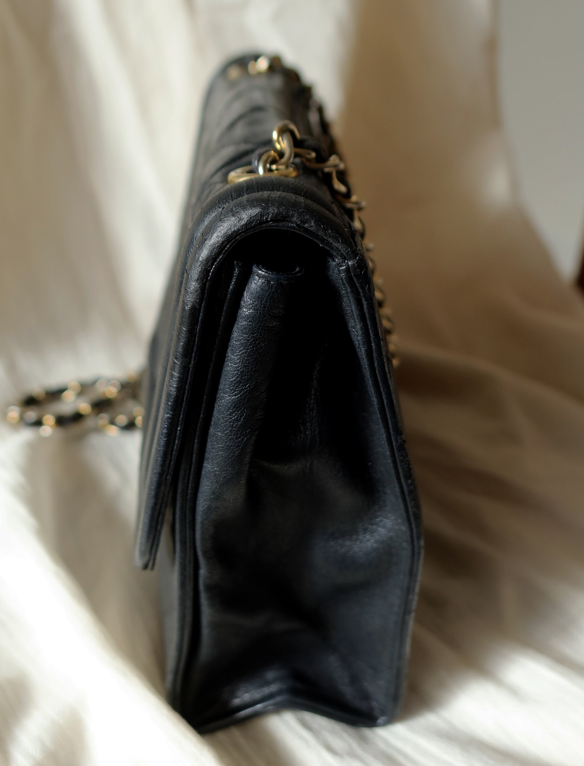 Chanel Vintage Gold Chain Tassel Black Lambskin Flap Bag