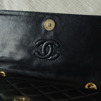 Chanel Vintage Black Lambskin Leather CC Tassel Double Rims Shoulder Flap Bag