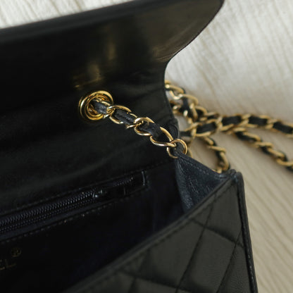 Chanel Vintage Black Lambskin Leather CC Tassel Double Rims Shoulder Flap Bag