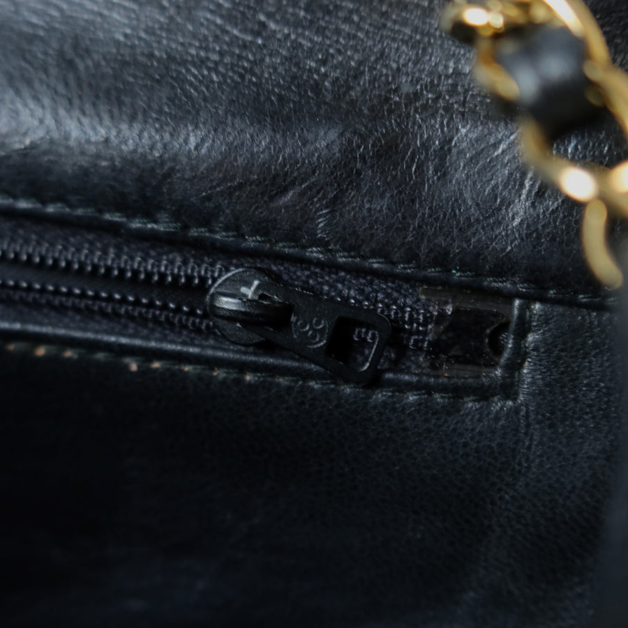 Chanel Vintage Black Lambskin Leather CC Tassel Double Rims Shoulder Flap Bag