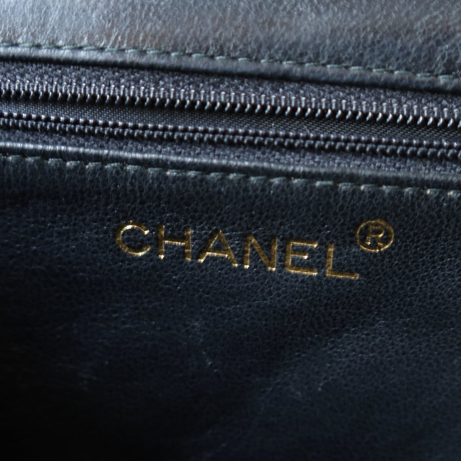 Chanel Vintage Black Lambskin Leather CC Tassel Double Rims Shoulder Flap Bag