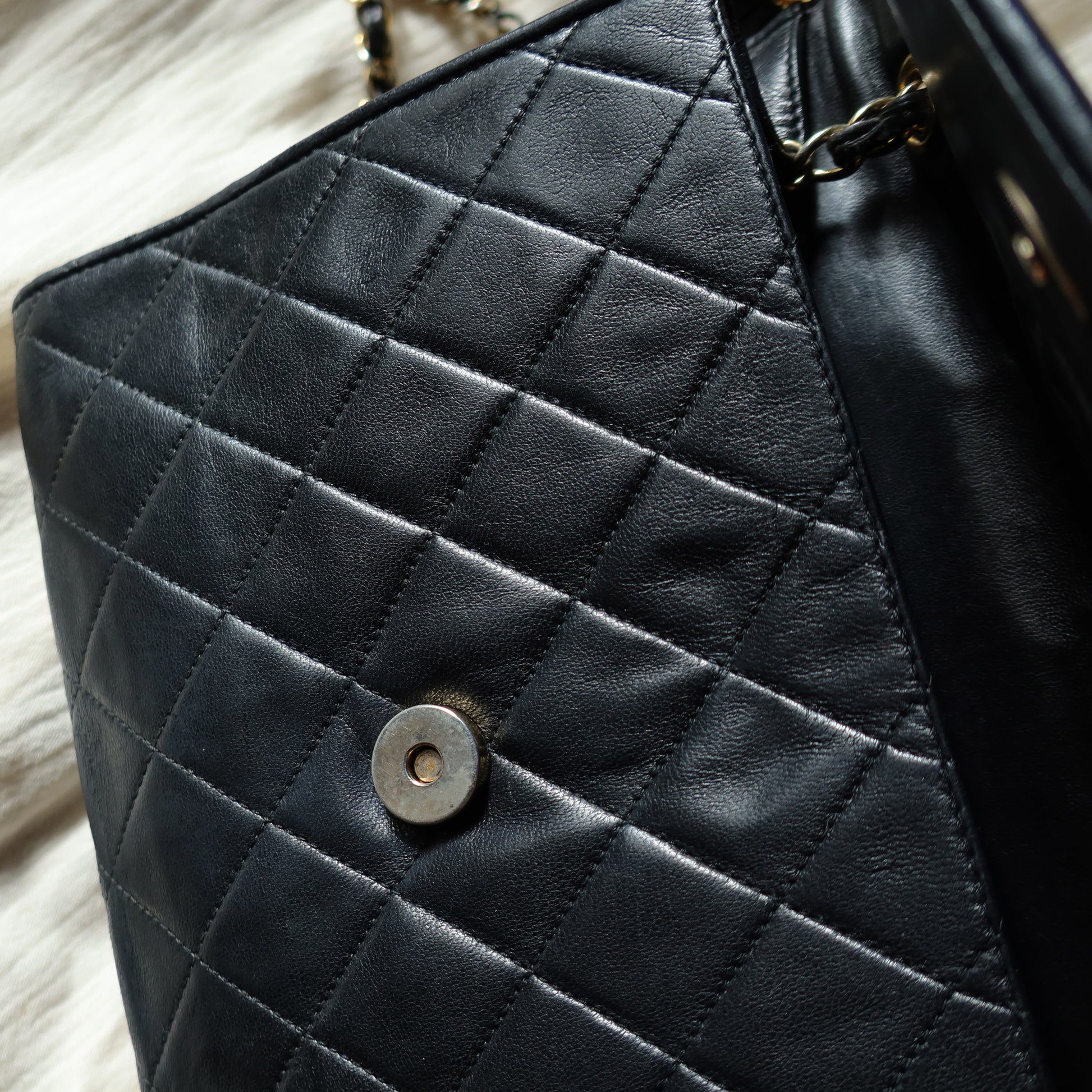 Chanel Vintage Gold Chain Tassel Black Lambskin Flap Bag