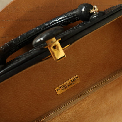 Rare Bottega Veneta Vintage Vanity Case Style Intrecciato Kiss Lock Trapeze 2way Bag