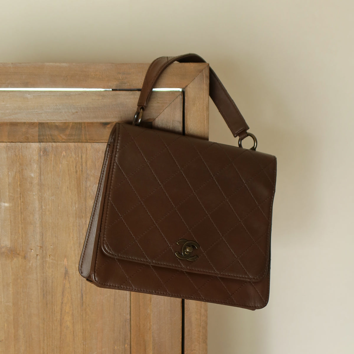Rare Chanel Vintage Brown Matelasse CC Turn lock Bag