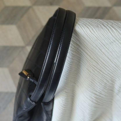 Rare Chanel Vintage Classic Black Calfskin Diamond Stitched CC Charm Shoulder Bag
