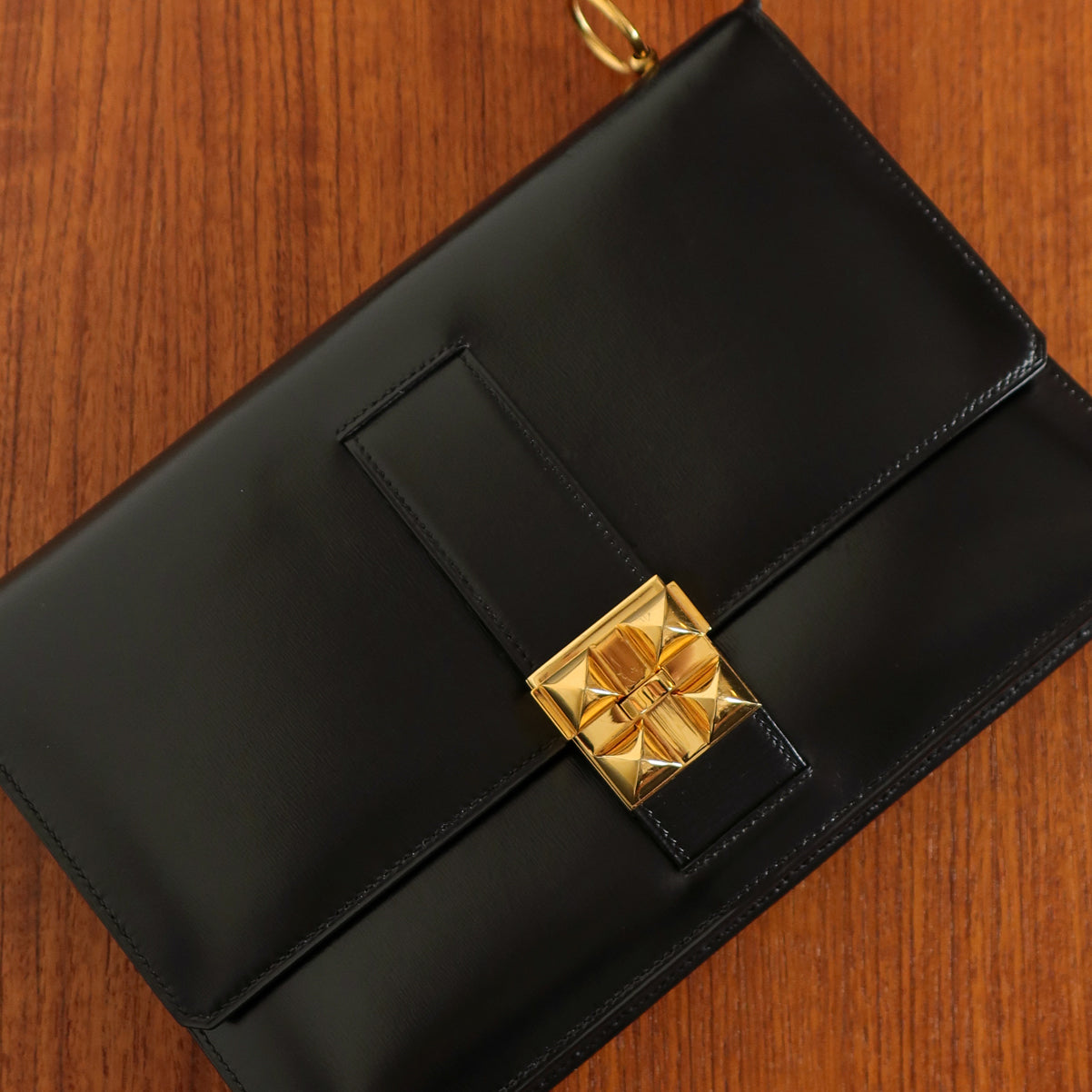 Vintage Hermès 1982 Black Médor Clutch Shoulder 2way Flap Bag