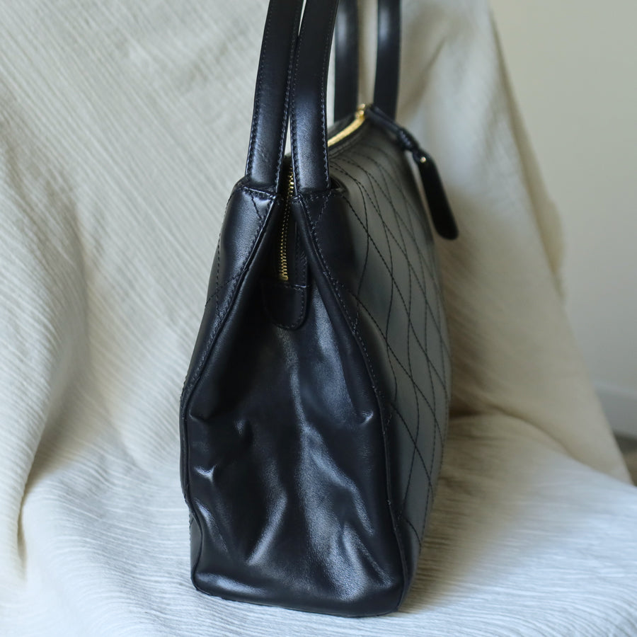 Rare Chanel Vintage Classic Black Calfskin Diamond Stitched CC Charm Shoulder Bag
