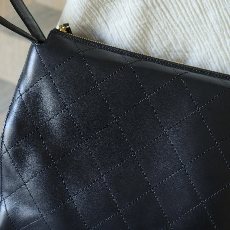 Rare Chanel Vintage Classic Black Calfskin Diamond Stitched CC Charm Shoulder Bag