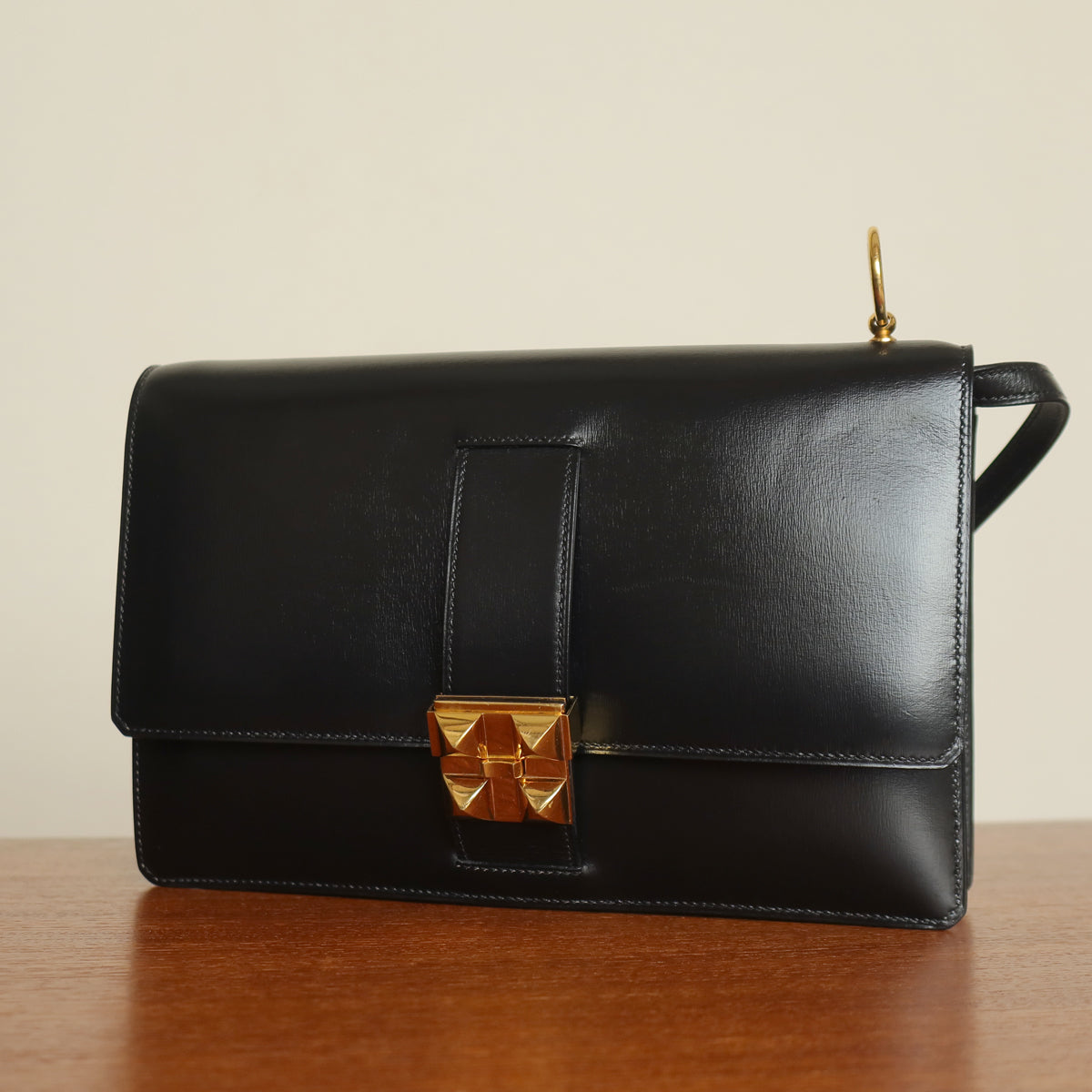 Vintage Hermès 1982 Black Médor Clutch Shoulder 2way Flap Bag