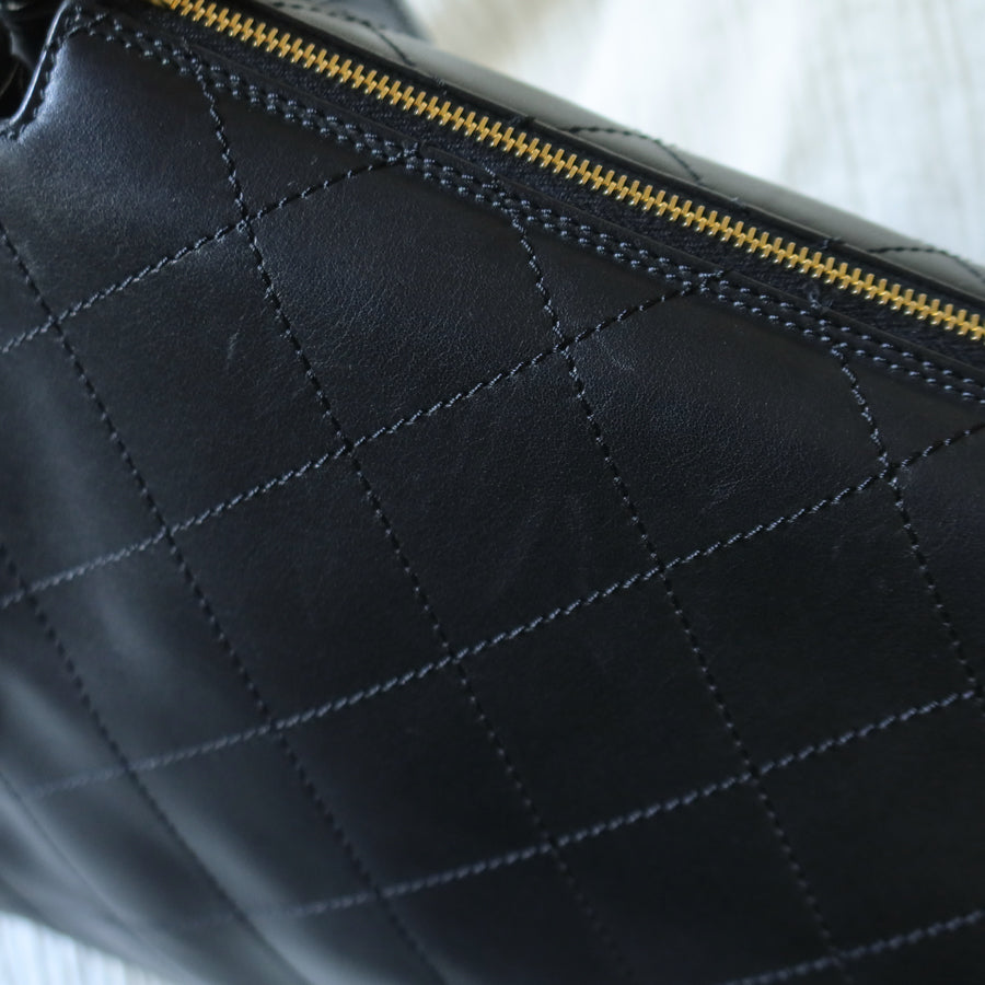 Rare Chanel Vintage Classic Black Calfskin Diamond Stitched CC Charm Shoulder Bag