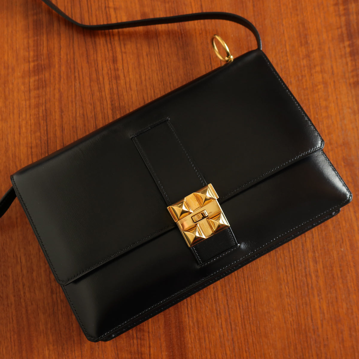Vintage Hermès 1982 Black Médor Clutch Shoulder 2way Flap Bag