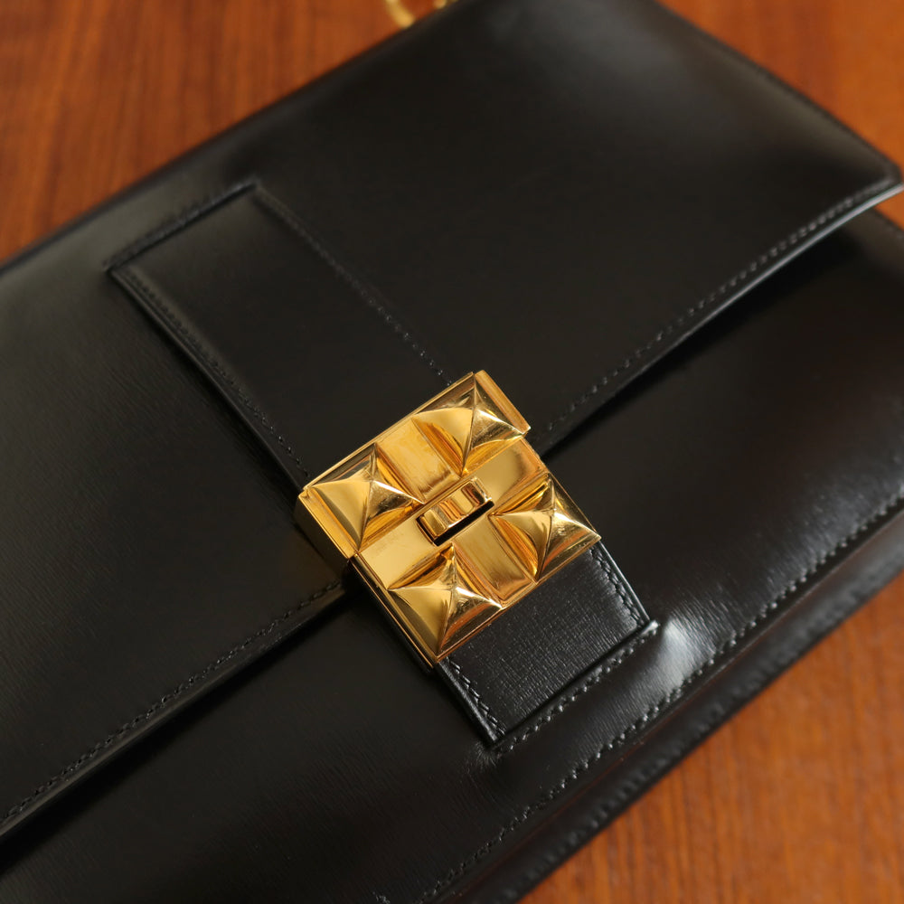 Vintage Hermès 1982 Black Médor Clutch Shoulder 2way Flap Bag