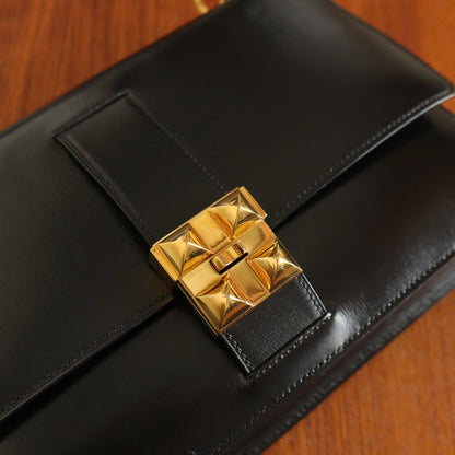 Vintage Hermès 1982 Black Médor Clutch Shoulder 2way Flap Bag