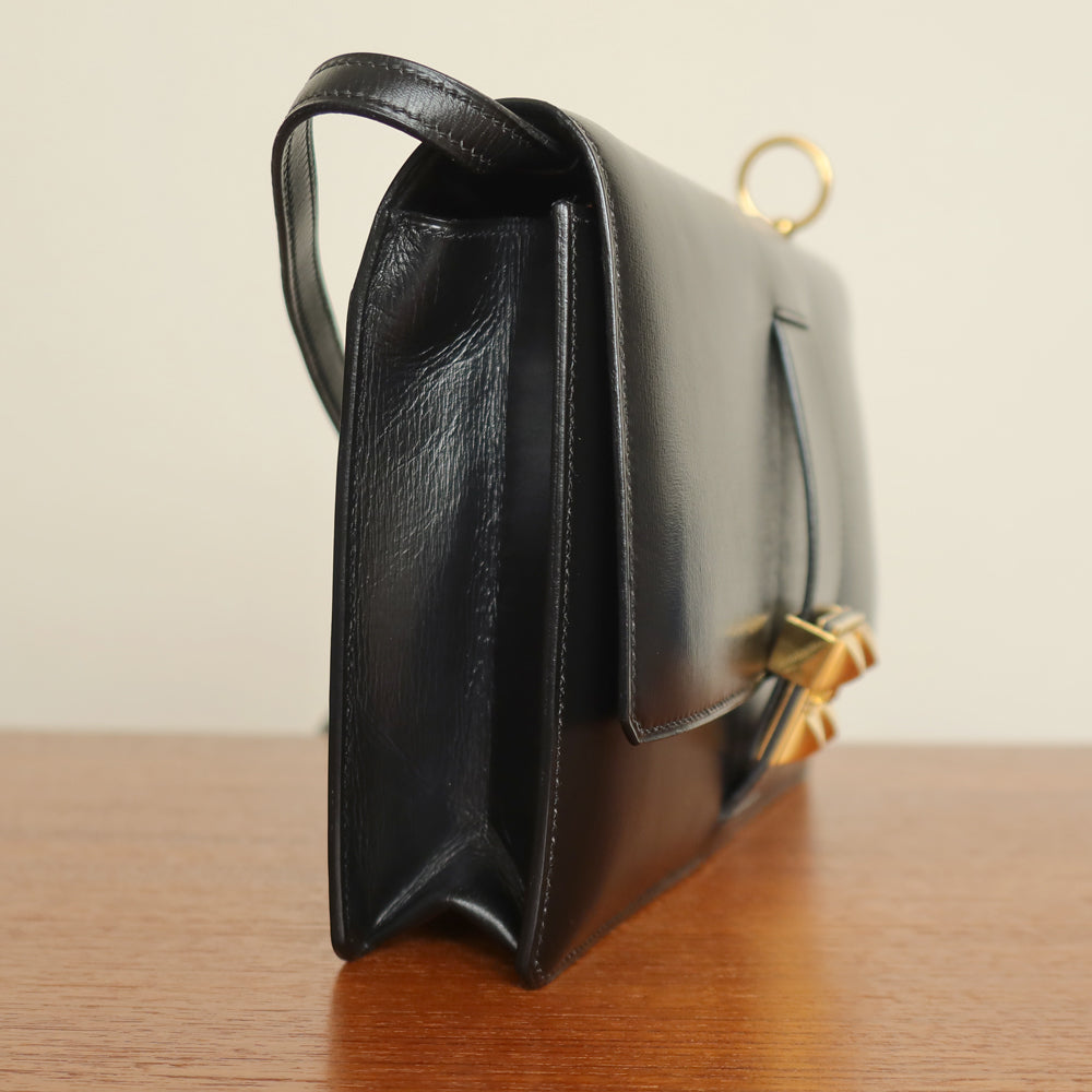 Vintage Hermès 1982 Black Médor Clutch Shoulder 2way Flap Bag