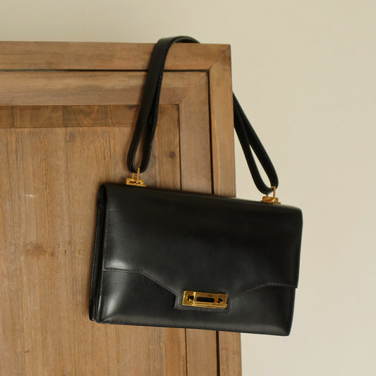 Vintage Hermès 1970s Quito Black Box Calf Leather Bag