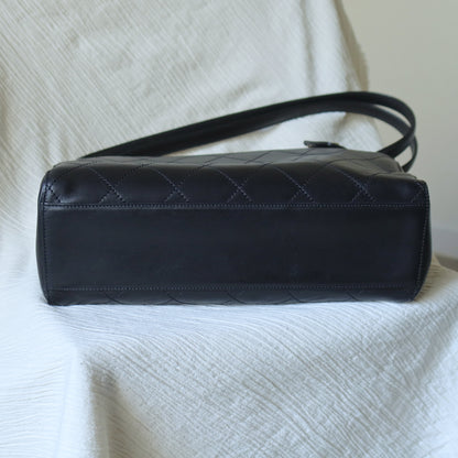 Rare Chanel Vintage Classic Black Calfskin Diamond Stitched CC Charm Shoulder Bag