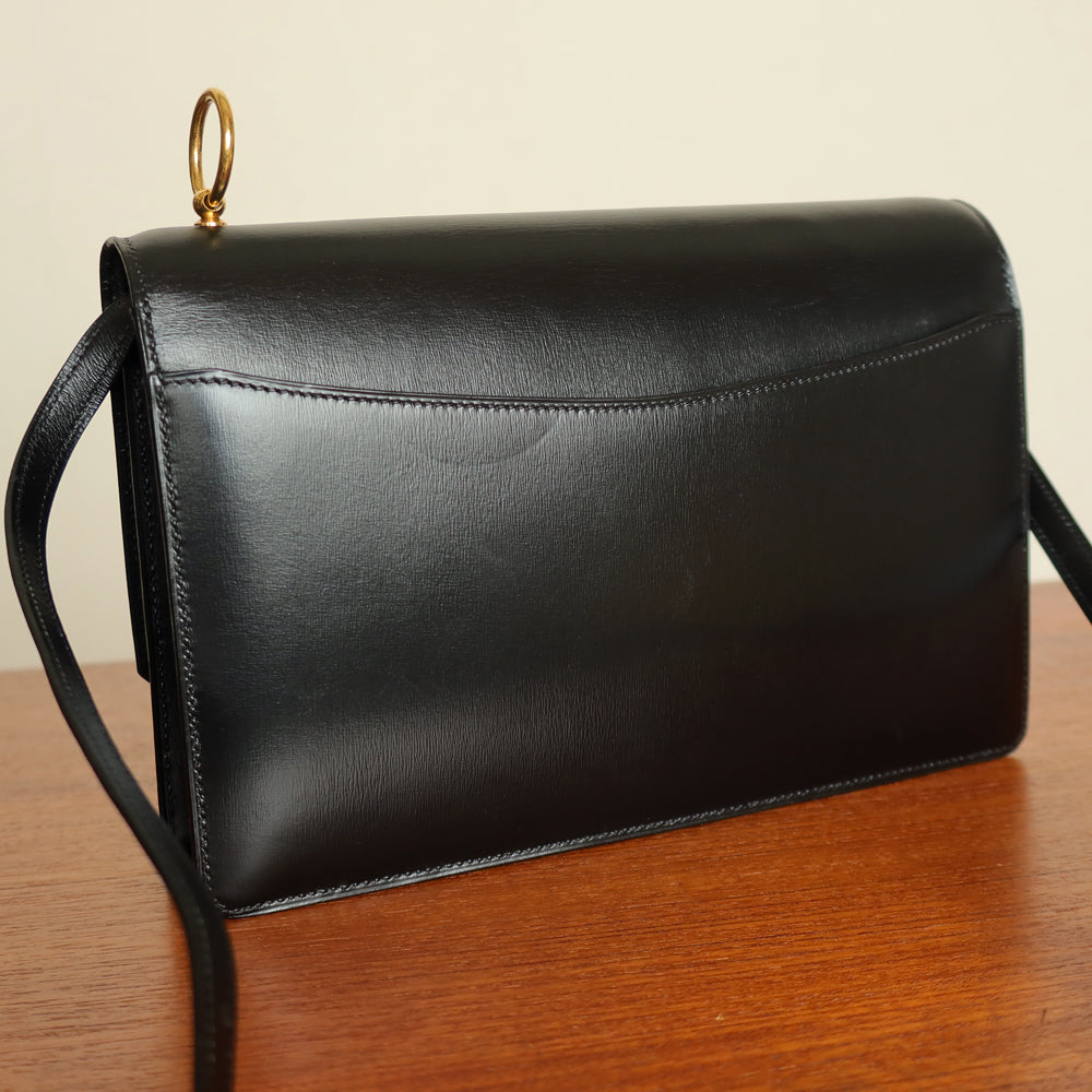 Vintage Hermès 1982 Black Médor Clutch Shoulder 2way Flap Bag