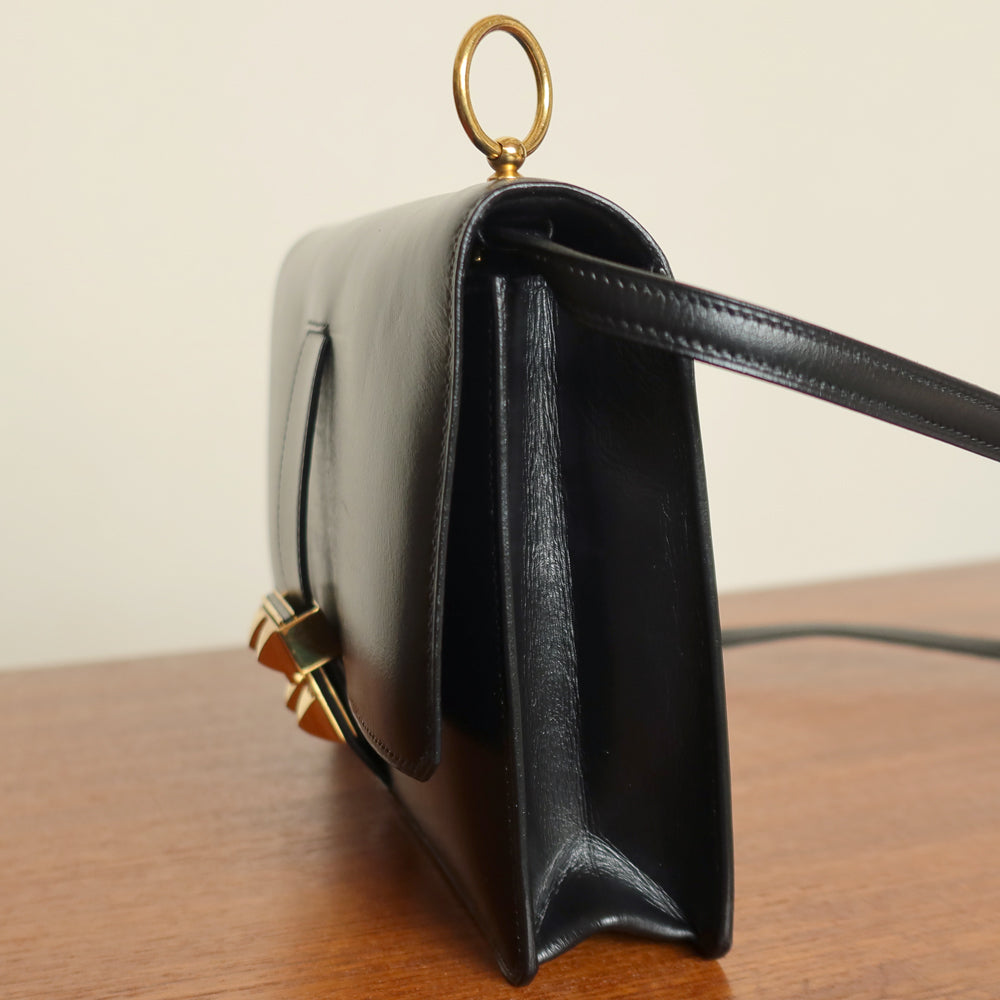 Vintage Hermès 1982 Black Médor Clutch Shoulder 2way Flap Bag