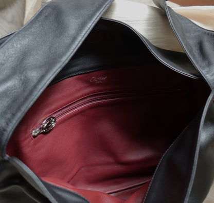 Rare Cartier Trinity Ring Black Leather Shoulder Bag