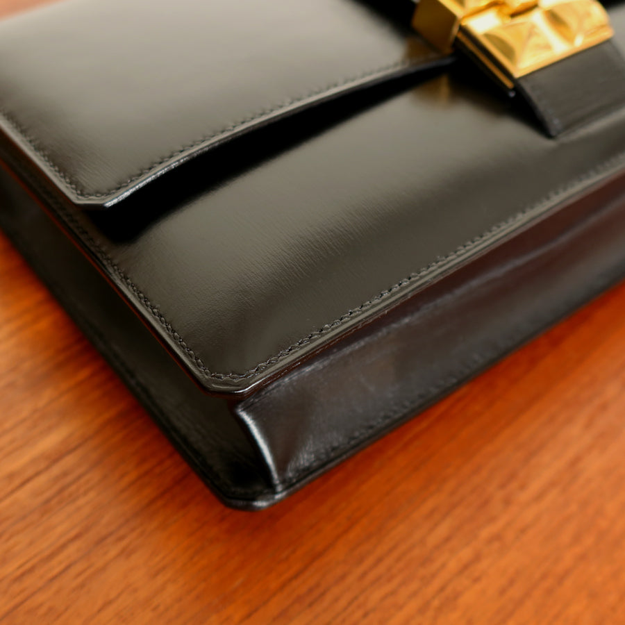 Vintage Hermès 1982 Black Médor Clutch Shoulder 2way Flap Bag