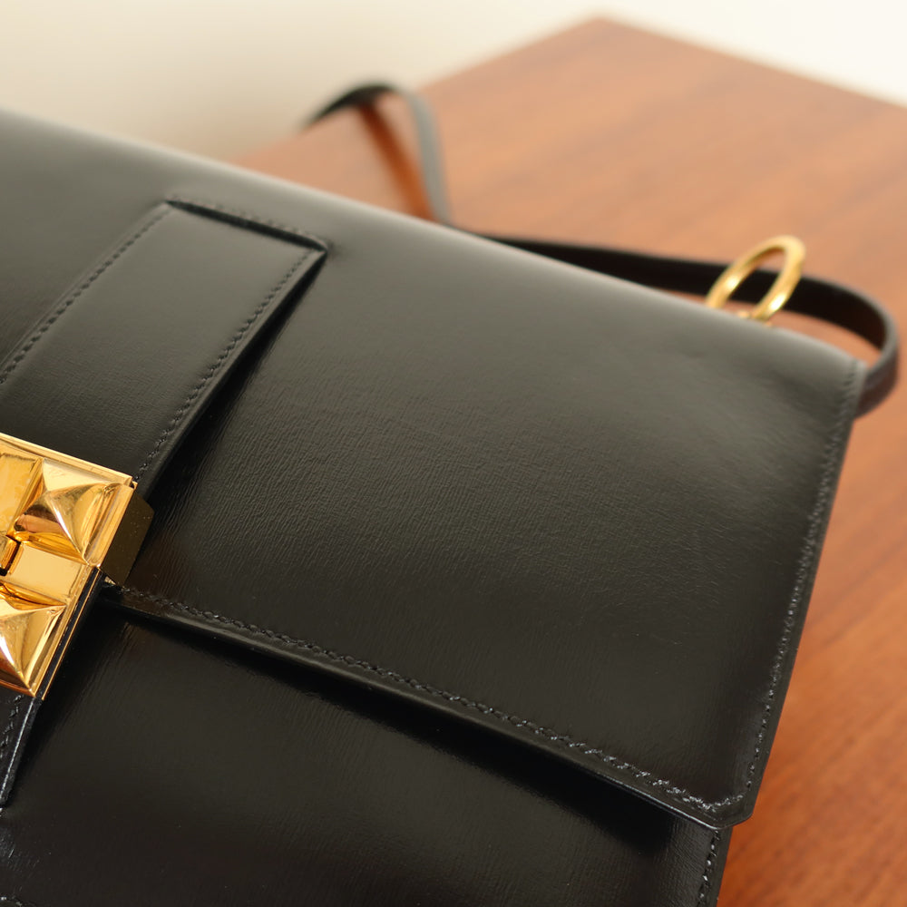 Vintage Hermès 1982 Black Médor Clutch Shoulder 2way Flap Bag