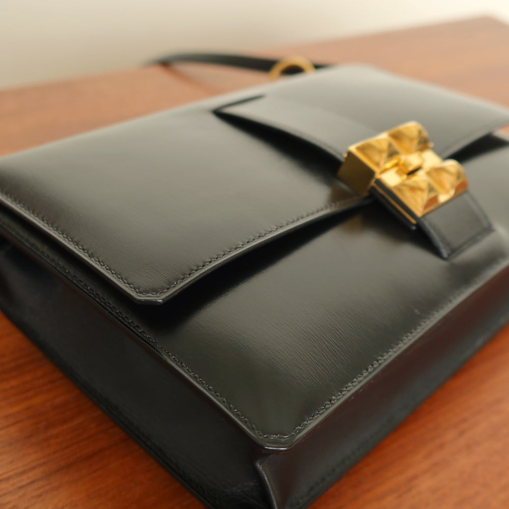 Vintage Hermès 1982 Black Médor Clutch Shoulder 2way Flap Bag