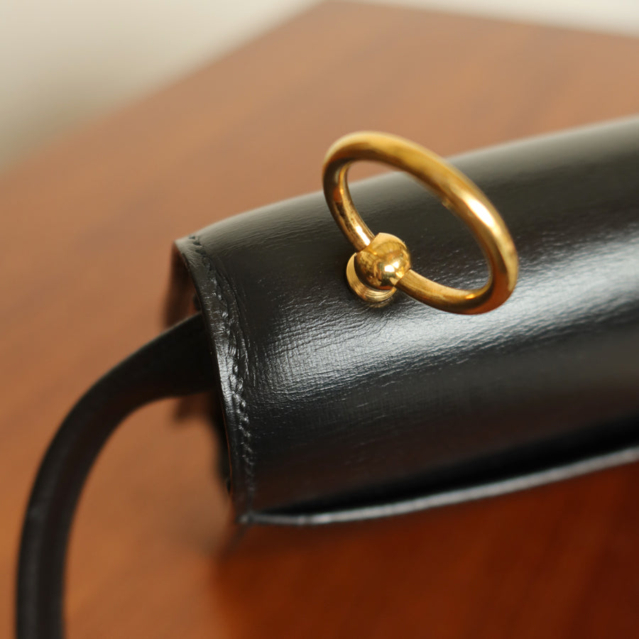 Vintage Hermès 1982 Black Médor Clutch Shoulder 2way Flap Bag