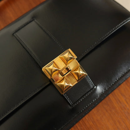 Vintage Hermès 1982 Black Médor Clutch Shoulder 2way Flap Bag
