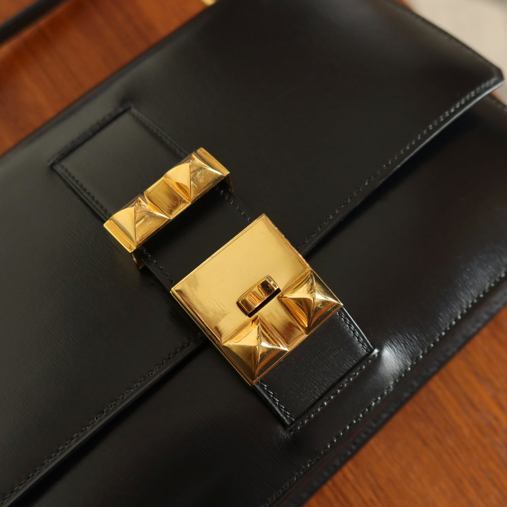 Vintage Hermès 1982 Black Médor Clutch Shoulder 2way Flap Bag