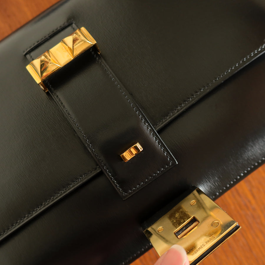 Vintage Hermès 1982 Black Médor Clutch Shoulder 2way Flap Bag