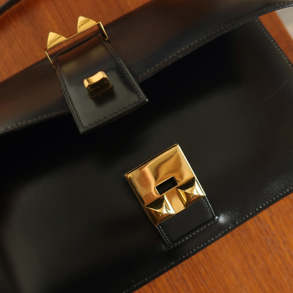 Vintage Hermès 1982 Black Médor Clutch Shoulder 2way Flap Bag