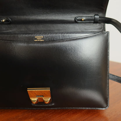 Vintage Hermès 1982 Black Médor Clutch Shoulder 2way Flap Bag