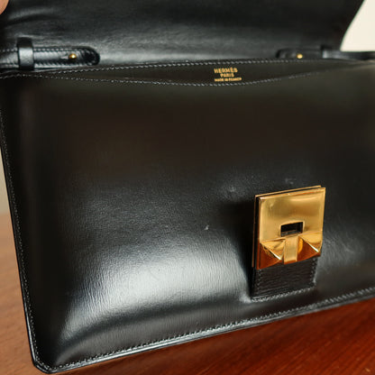 Vintage Hermès 1982 Black Médor Clutch Shoulder 2way Flap Bag