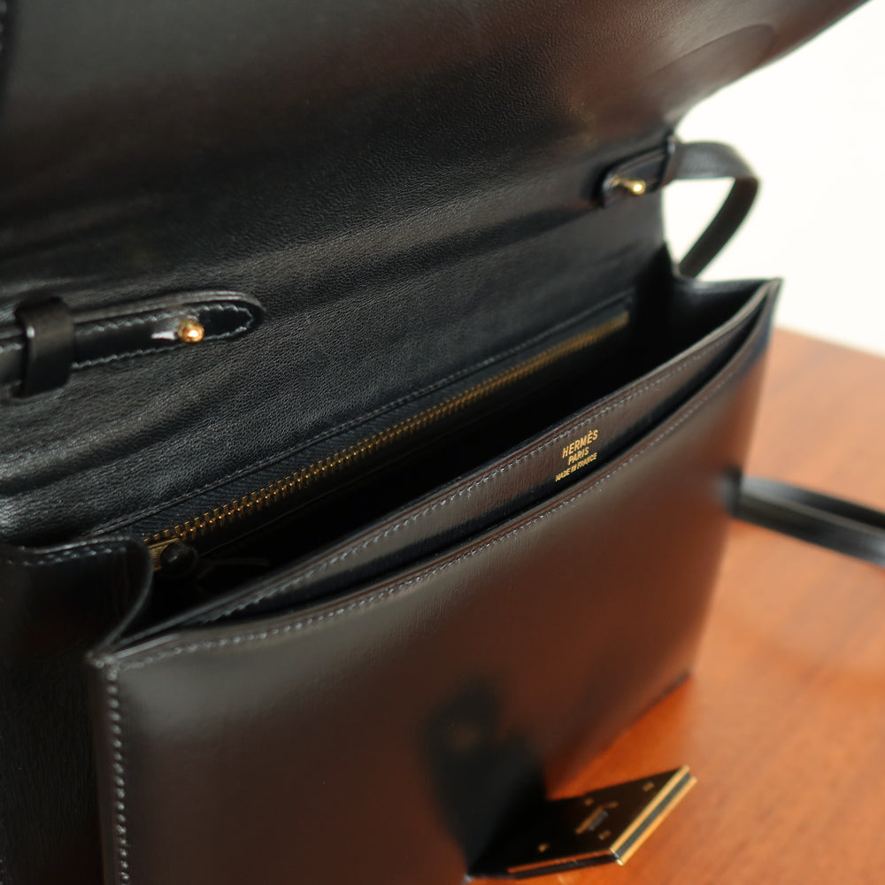 Vintage Hermès 1982 Black Médor Clutch Shoulder 2way Flap Bag