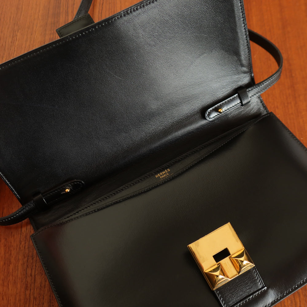 Vintage Hermès 1982 Black Médor Clutch Shoulder 2way Flap Bag
