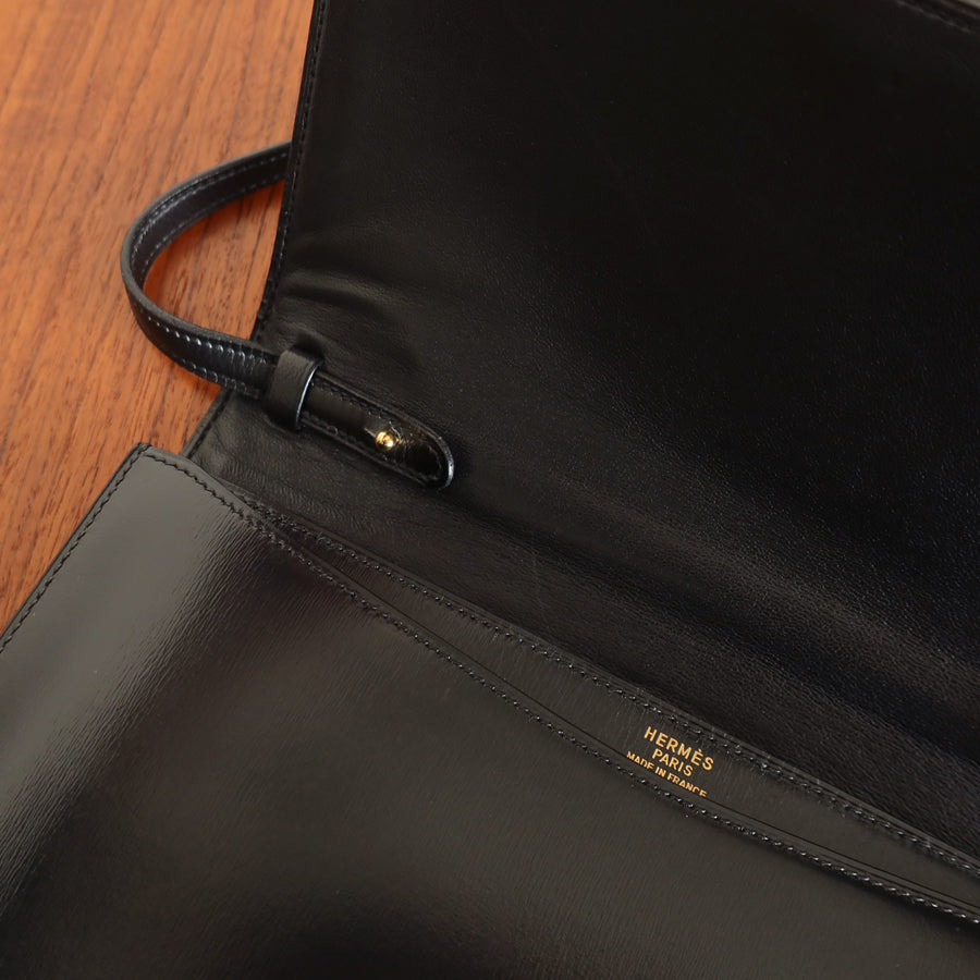 Vintage Hermès 1982 Black Médor Clutch Shoulder 2way Flap Bag