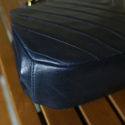 Chanel Vintage Dark Navy Lambskin Classic Chevron Quilted Kiss Lock 2way Bag