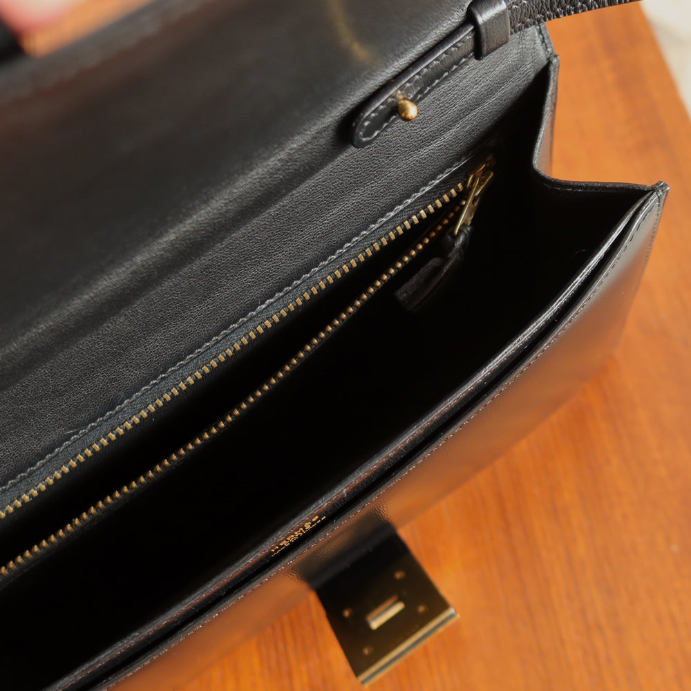 Vintage Hermès 1982 Black Médor Clutch Shoulder 2way Flap Bag
