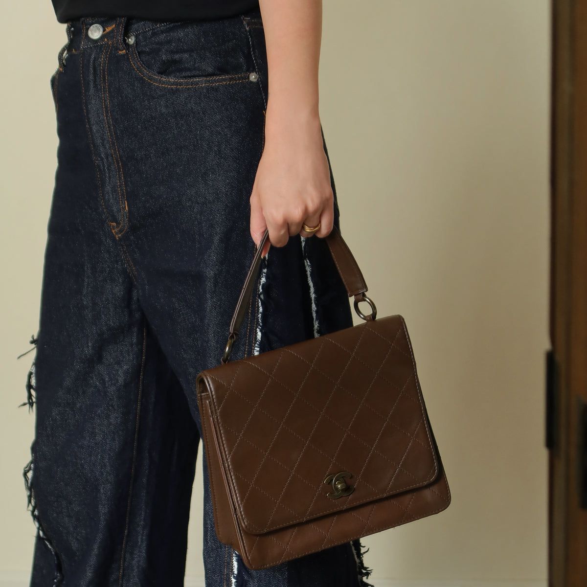 Rare Chanel Vintage Brown Matelasse CC Turn lock Bag