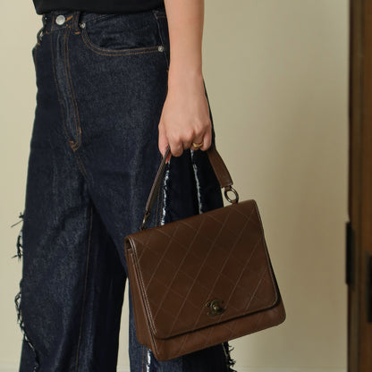 Rare Chanel Vintage Brown Matelasse CC Turn lock Bag
