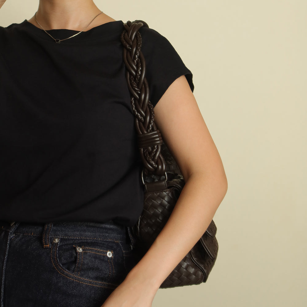 Bottega Veneta Vintage Dark Brown Intrecciato Double Flap Shoulder Bag