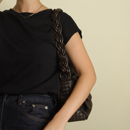 Bottega Veneta Vintage Dark Brown Intrecciato Double Flap Shoulder Bag
