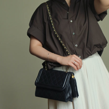 Chanel Vintage Black Lambskin Leather CC Tassel Double Rims Shoulder Flap Bag