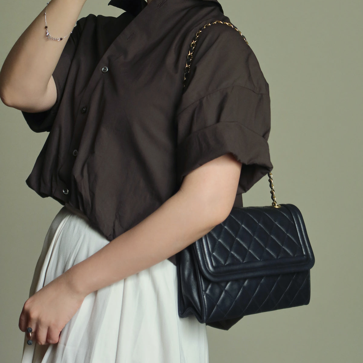 Chanel Vintage Black Lambskin Leather CC Tassel Double Rims Shoulder Flap Bag