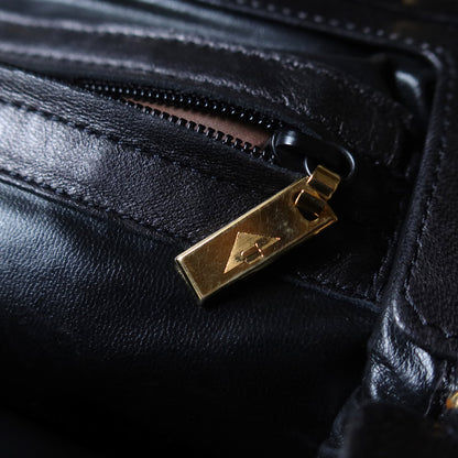 Bottega Veneta Vintage Black Leather Intrecciato Kiss Lock Top Handle Bag